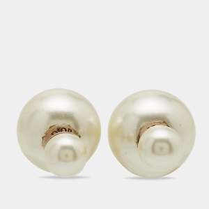 Dior Tribales Faux Pearl Gold Tone Stud Earrings