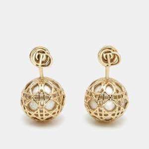Dior Secret Cannage Faux Pearl Gold Tone Drop Earrings