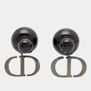Dior Tribales CD Logo Gunmetal Tone Earrings