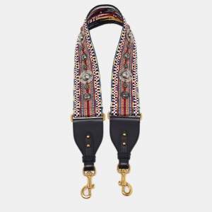 Pre Owned Dior Multicolor Fabric and Leather Studded Bohemian Inspired Shoulder Strap
