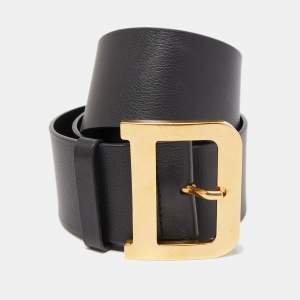 Pre Owned Dior Black Leather D Buckle Waist Belt 85CM