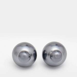 Dior Tribales Grey Faux Pearl Silver Tone Stud Earrings