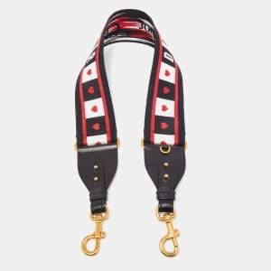 Dior Black/Red Embroidered Canvas and Leather Dioramoour Shoulder Bag Strap