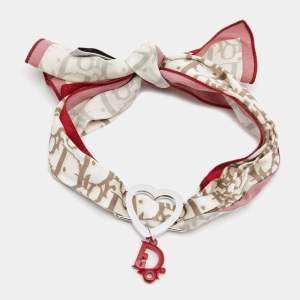 Christian Dior Cream Logo Monogram Printed Silk Logo Charm Neck Scarf 