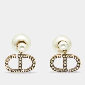 Dior CD Tribales Crystals Faux Pearl Earrings