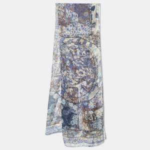 Christian Dior Navy Blue Printed Silk Scarf