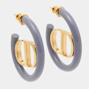 Dior 30 Montaigne Enamel Gold Tone Hoop Earrings