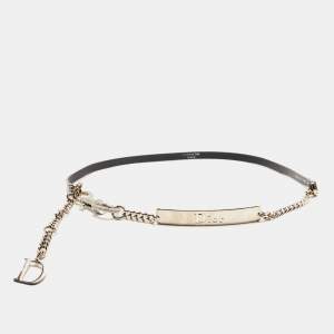 Dior Black Patent Leather Crystals Clasp Logo Waist Belt  