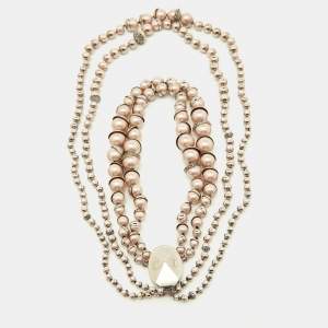 Dior Mise En Dior Pink Faux Pearl & Crystal Silver Tone Layered Necklace
