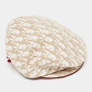 Dior Vintage Beige Diorissimo Cotton Charms Embellished Paper Boy Beret Hat