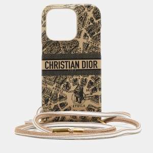 Dior Beige/Black Leather Diortravel iPhone 14 Pro Cord Case