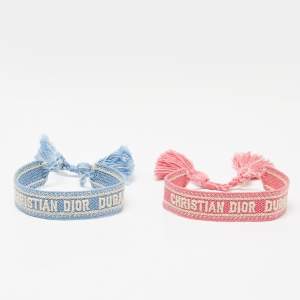 Dior Placid Blue/Pink Christain Dior Dubai Embroidered Cotton Bracelet Set