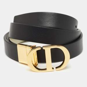 Pre Owned Dior Black/White Leather 30 Montaigne Reversible Belt 90 CM