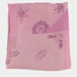Christian Dior Pink and Purple Silk Scarf with Geometric Jewel Floral Detailing