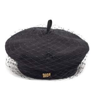 Christian Dior Black Cotton and Mesh Beret Size 58