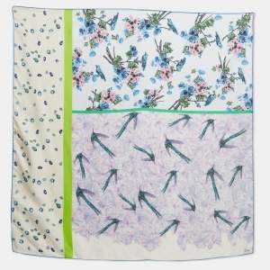 Dior Multicolor Floral Birds Bugs Print Silk Scarf