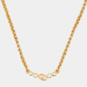 Christian Dior Vintage Gold Tone CD Rhinestone Chain Necklace