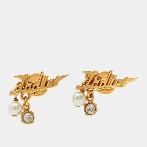 Dior J'Adior Faux Pearl Crystal Gold Tone Earrings