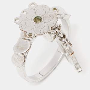 Dior Bague Enamel Crystal Silver Tone Charm Ring Size 52