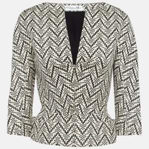 Christian Dior Cream/Black Pixel Pattern Cotton Blend Flared Jacket S