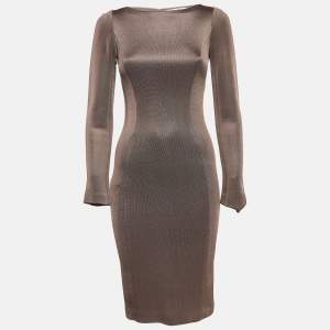 Christian Dior Brown Stretch Knit Sheath Dress S