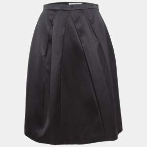 Christian Dior Black Satin Pleated Knee-Length Skirt S