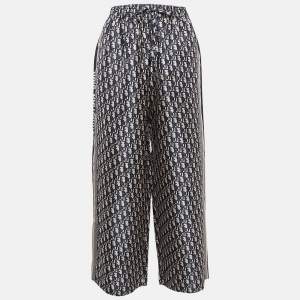 Christian Dior Navy Blue Oblique Patterned Silk Culotte Pants S