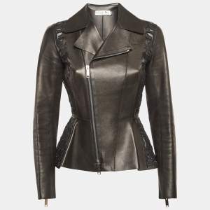 Christian Dior Black Embroidered Leather Cut-Out Jacket S