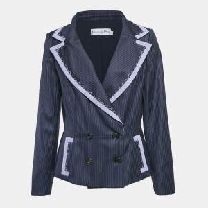 Christian Dior Navy Blue Pinstripe Wool Double Breasted Blazer L