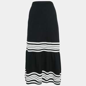Dior Black/White Striped Cotton and Silk Midi Skirt M