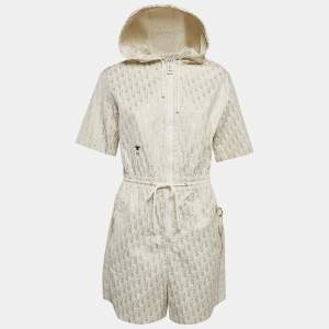 Christian Dior Off White Lame Hooded Playsuit L