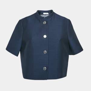 Christian Dior Navy Blue Silk Blend Short Sleeve Jacket M