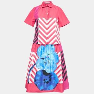 Dior Pink/Multicolor Printed Cotton Shirt and Skirt Set L