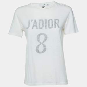 Dior Ivory J'Adior 8 Print Cotton & Linen Crew Neck T-Shirt S