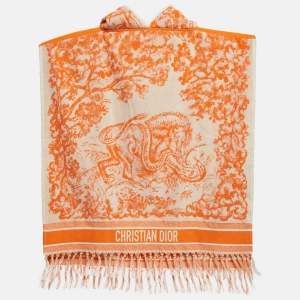 Dior White/Orange Toile de Jouy Terry Cotton Hooded Poncho One-Size