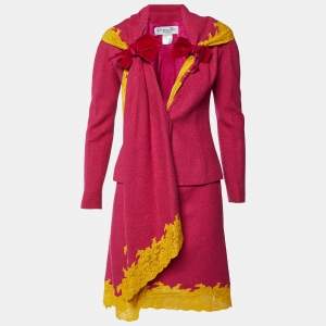 Dior Pink Wool Lace Trimmed Skirt Suit M
