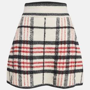 Dior White Plaid and Logo Pattern Tweed Mini Skirt M