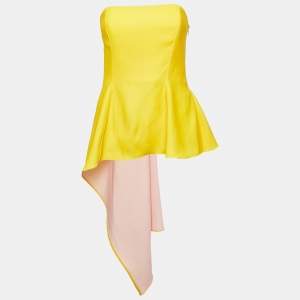 Dior Yellow Crepe Strapless Asymmetric Corset Top M