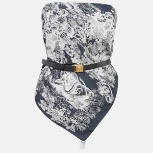 Christian Dior Blue Toile de Jouy Sauvage Silk Belted Top XS