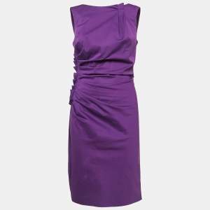 Dior Purple Gathered Cotton Sleeveless Short Dress M