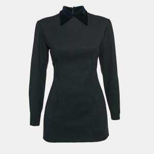 Christian Dior Boutique Black Wool Velvet Collar Mini Dress S