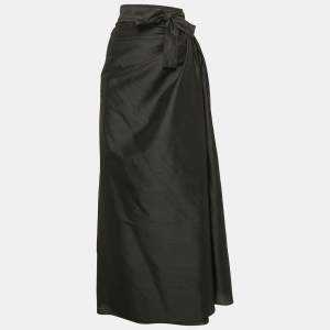Christian Dior Black Dupion Silk Pleated Maxi Wrap Skirt L