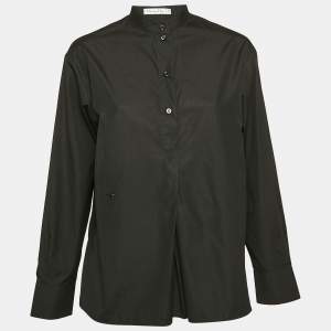 Christian Dior Black Cotton Pleated Half Placket Blouse M