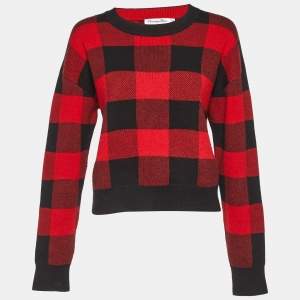 Dior Red/Black Checked Cashmere Crew Neck Sweater S