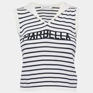 Dior White Striped Marbela Silk Knit Sleeveless Top S