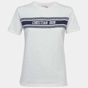 Dior White Logo Patterned Cotton Short Sleeve T-Shirt S