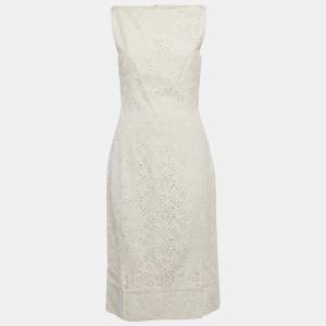 Christian Dior Ivory Broderie Anglaise Crepe Sleeveless Shift Dress L