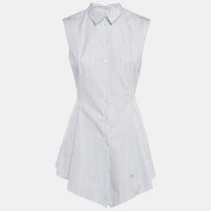 Dior Blue Pinstripe Cotton Sleeveless Flared Shirt M