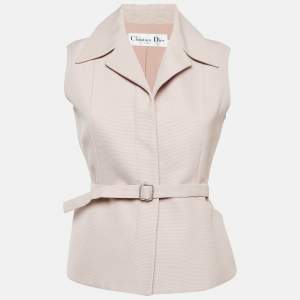 Dior Pink Silk Single Breasted Belt Detail Vest M