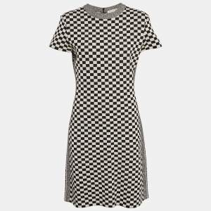 Dior Black/White Check Pattern Jersey Bodycon Midi Dress M